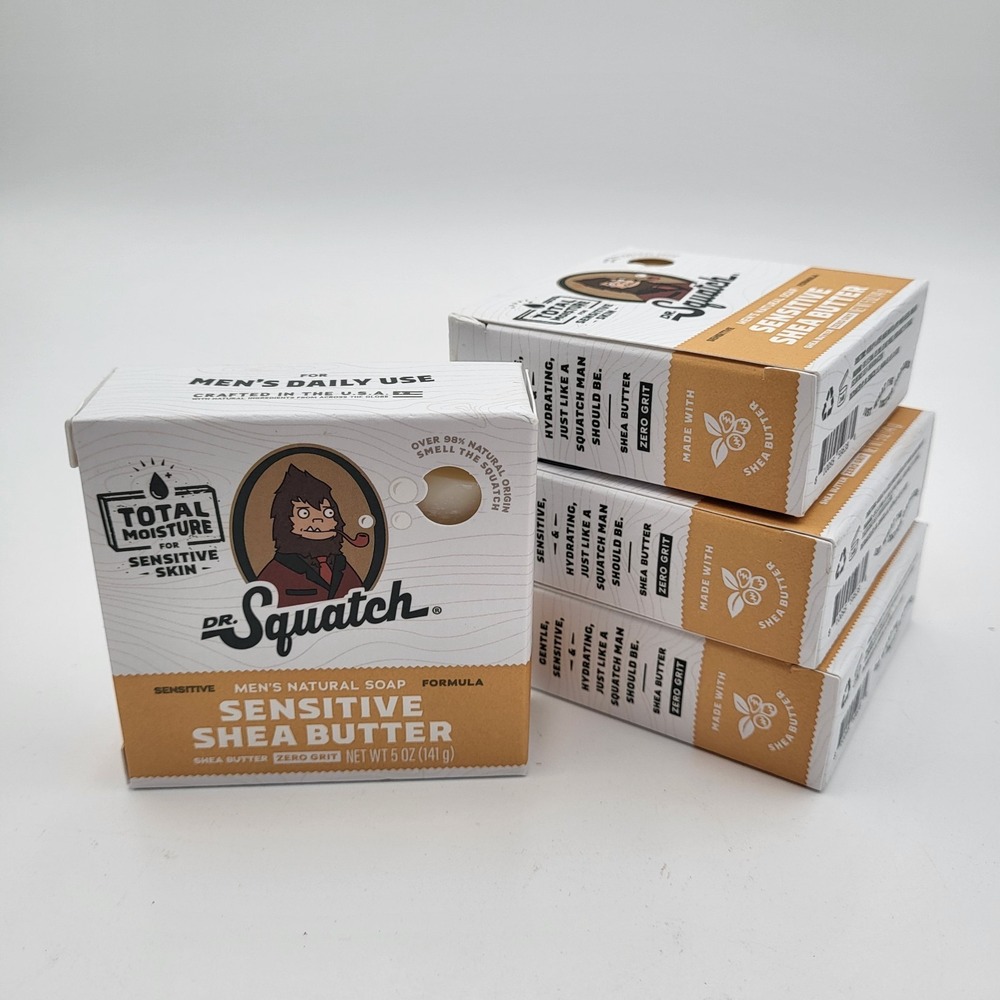 Lot of 4 Dr. Squatch Sensitive Shea Butter Men's Natural Bar Soap Zero Grit 5oz